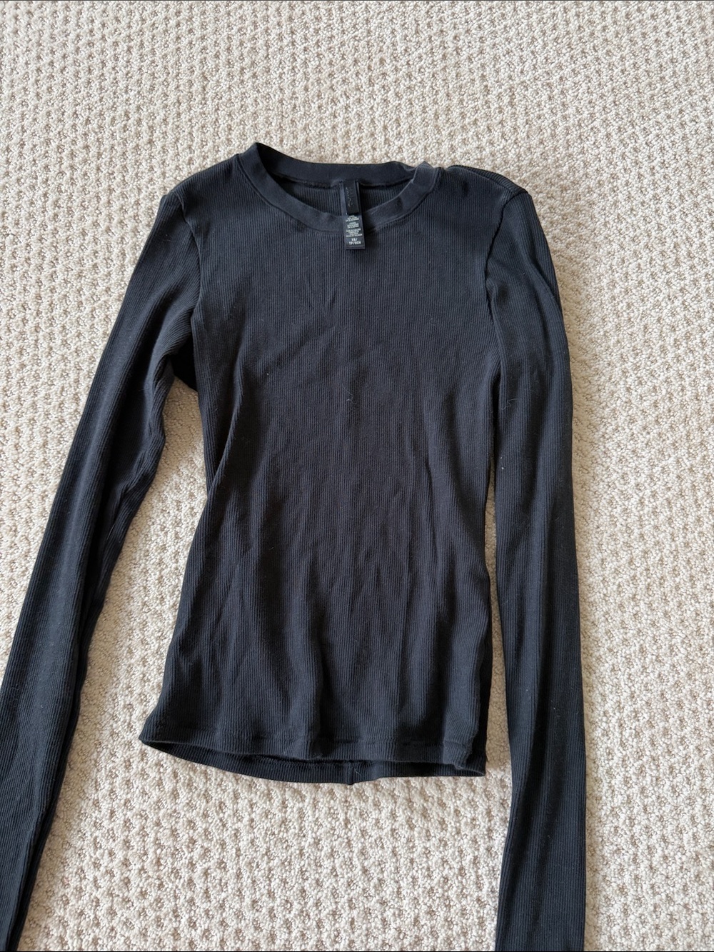SKIMS Black Ribbed Long-Sleeve Crew Top